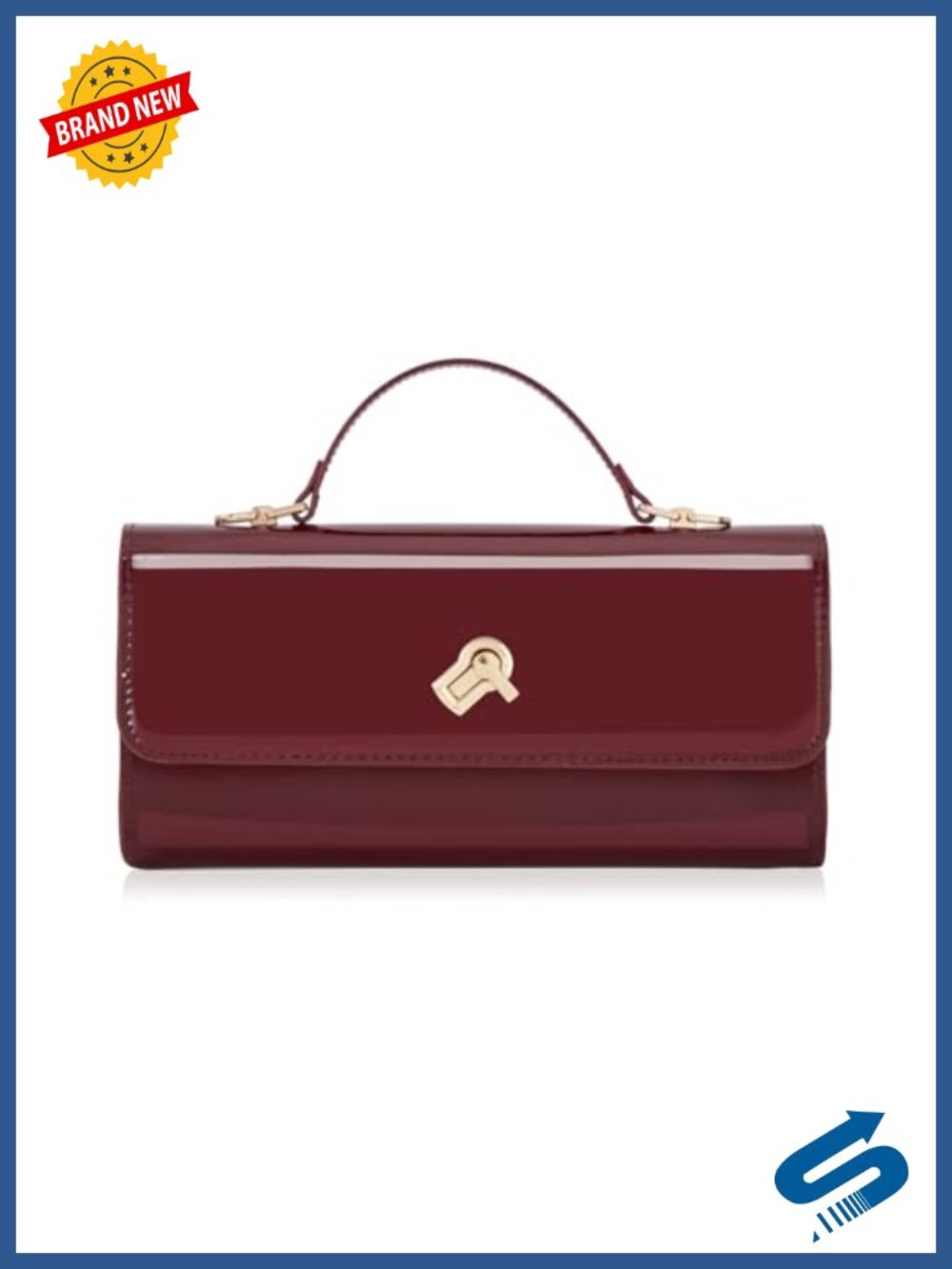 Metallic PU Evening Clutch Crossbody Shoulder Box Bag Twist Lock